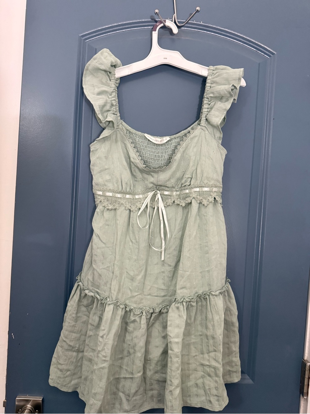 Altar'd State Sage Green Ruffled Mini Dress